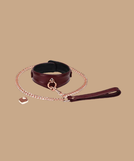 Liebe Seele Luxury Leather Collar with Leash and Lock – Wine Red Liebe Seele Luxury Leather Collar with Leash and Lock – Wine Red