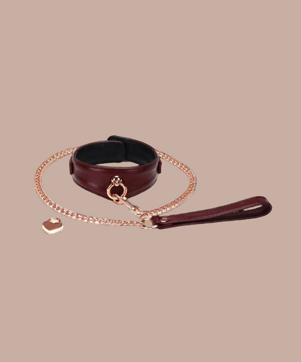 Liebe Seele Luxe Lederen Halsband met Riem en Slot – Bordeauxrood Liebe Seele Luxe Lederen Halsband met Riem en Slot – Bordeauxrood