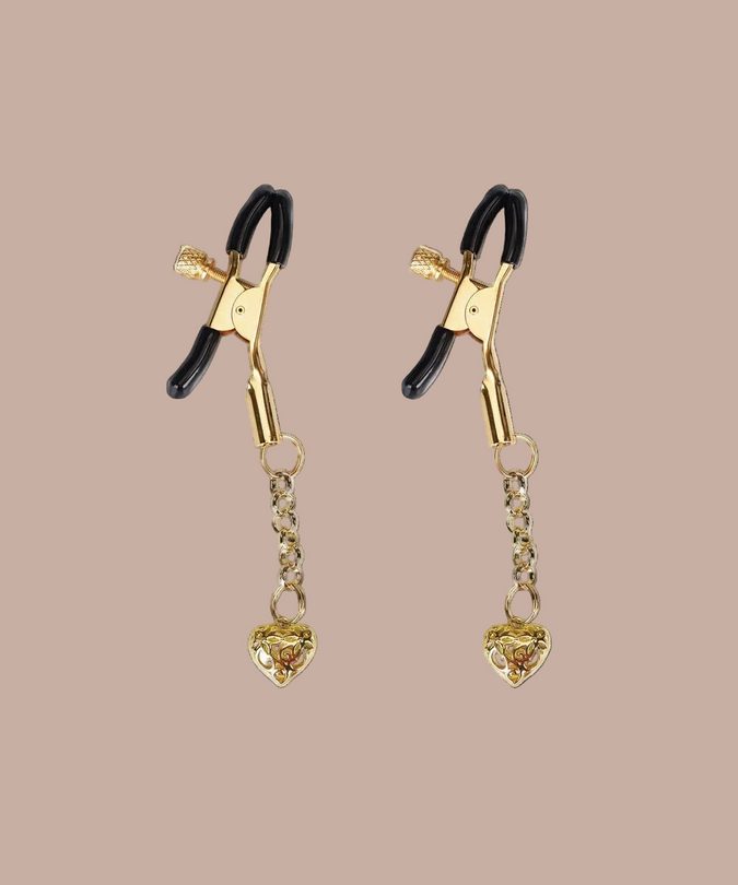 Liebe Seele Gold Nipple Clamps β Hollow Heart Shape