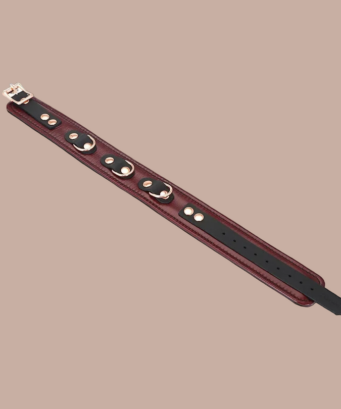 Liebe Seele Leren Halsband met Riem – Wijnrood