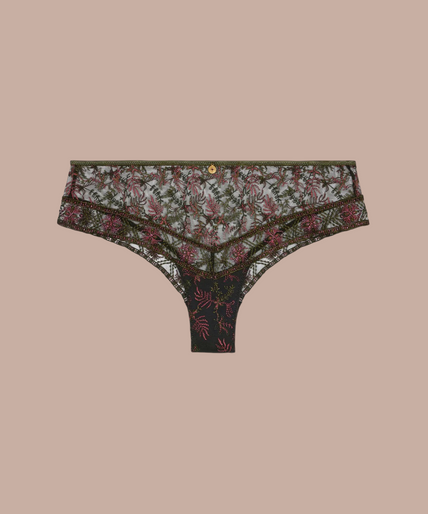 Aubade – Sounds of Heart Cheeky Brief Dark Garden – 50%! Pleasurements Aubade Sounds of Heart cheeky slip in Dark Garden met moiré borduurwerk en gouden bedel
