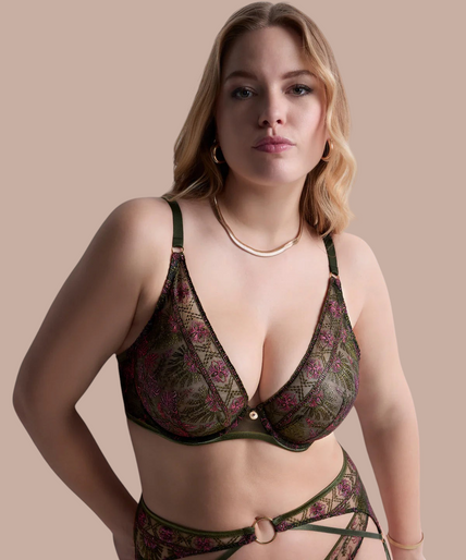 Aubade – Sounds of Heart Underwired Triangle Bra Dark Garden – 50%! Pleasurements Aubade Sounds of Heart beugel-driehoekbh in Dark Garden met glinsterend borduurwerk en gouden detail.