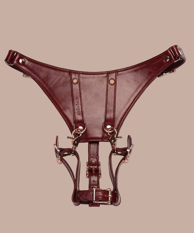 Liebe Seele Deluxe Leather Forced Orgasm Harness Strap – Wine Red