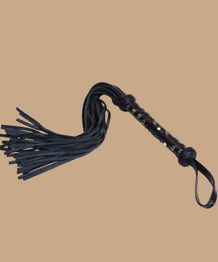 Liebe Seele Dark Secret Deluxe Leather Whip with Studded Handle – Black Liebe Seele Dark Secret Deluxe Leather Whip with Studded Handle – Black