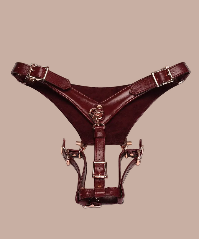 Liebe Seele Deluxe Leather Forced Orgasm Harness Strap – Wine Red