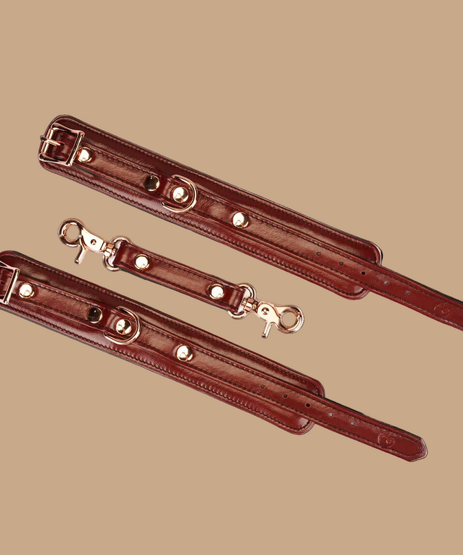 Liebe Seele Narrow Leather Wrist Cuffs – Wine Red