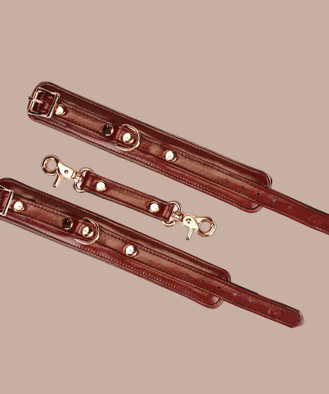 Liebe Seele Narrow Leather Wrist Cuffs – Wine Red