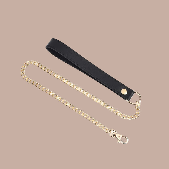 Liebe Seele – leren halsband met riem in Flower Rhythm-design – zwarte bloemen
