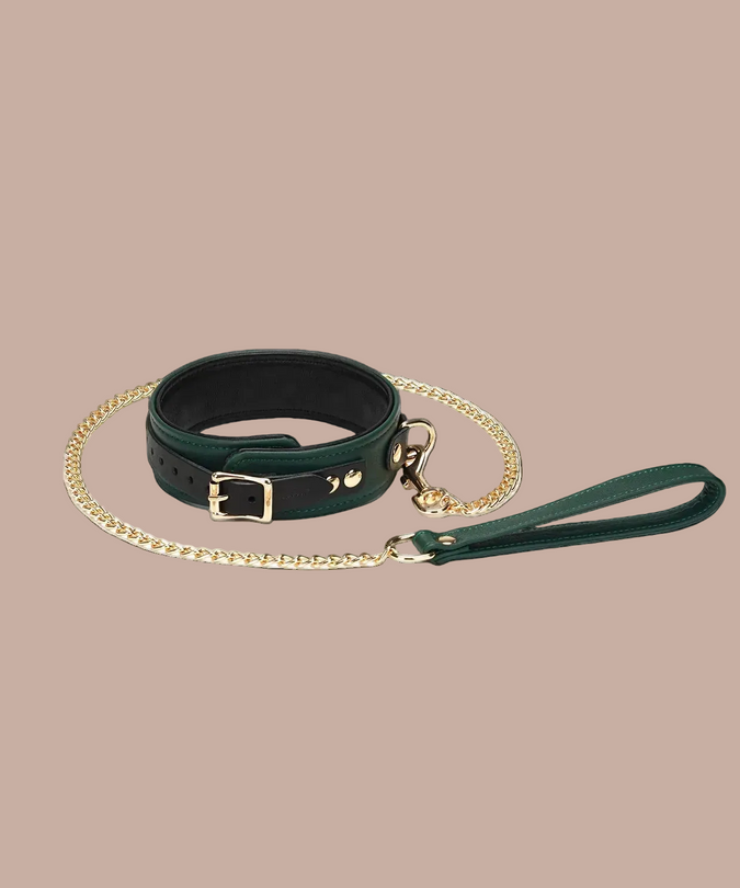 Liebe Seele Cow Leather Collar with Leash – Mossy Chic Green