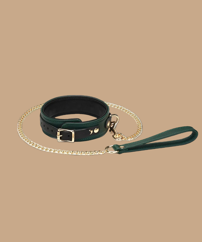 Liebe Seele Mossy Chic Leather Collar with Leash – Green