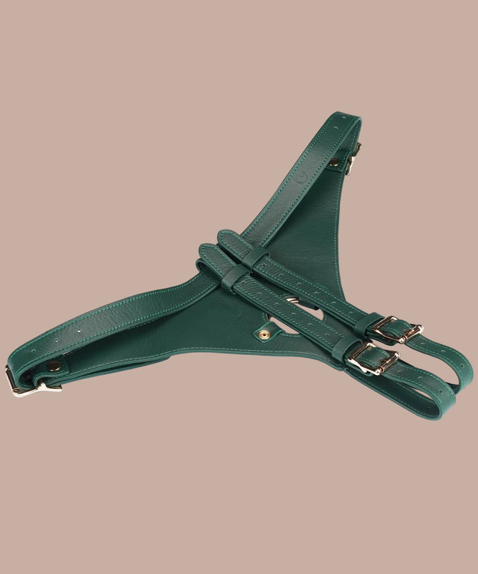 Lieve Ziel Deluxe Strap-On Harnas van Koeienleer – Mosgroen Chic