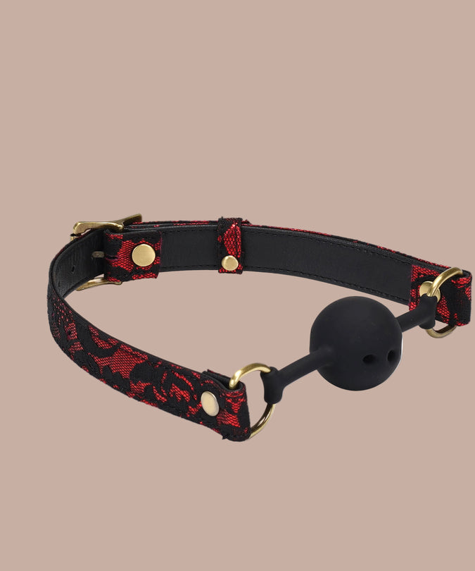 Liebe Seele Breathable Silicone Ball Gag – Victorian Garden Dark Red