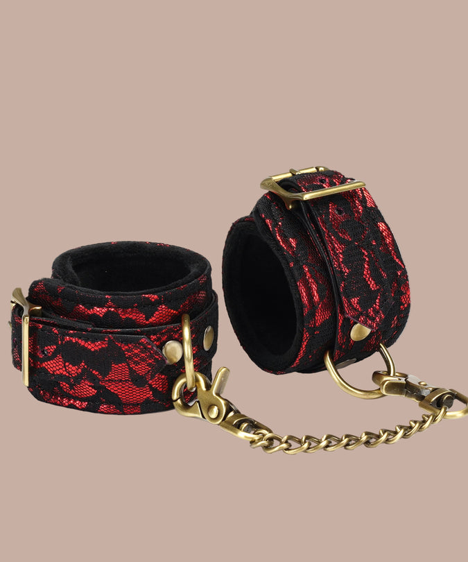 Liebe Seele Lace and Velvet Wrist Cuffs – Victorian Garden Dark Red