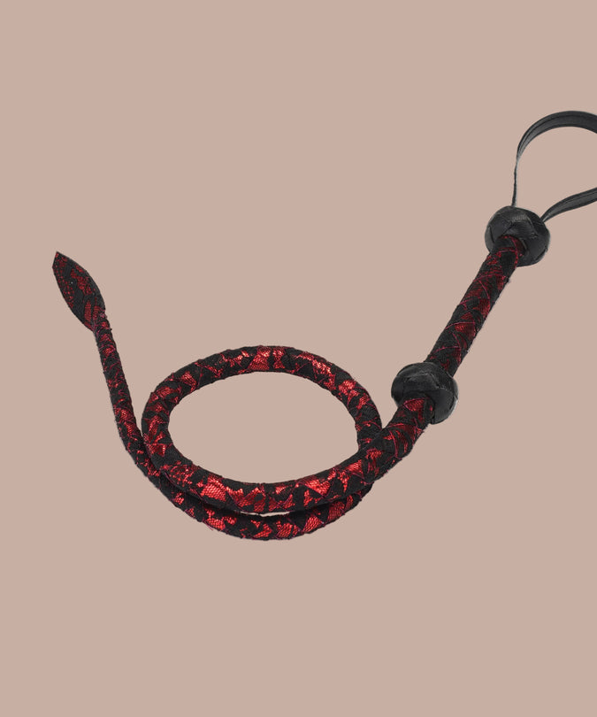 Liebe Seele Lace and PU Bull Whip – Victorian Garden Dark Red