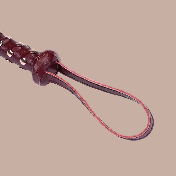Liebe Seele Heavy Leather Flogger with Studded Handle – Wine Red
