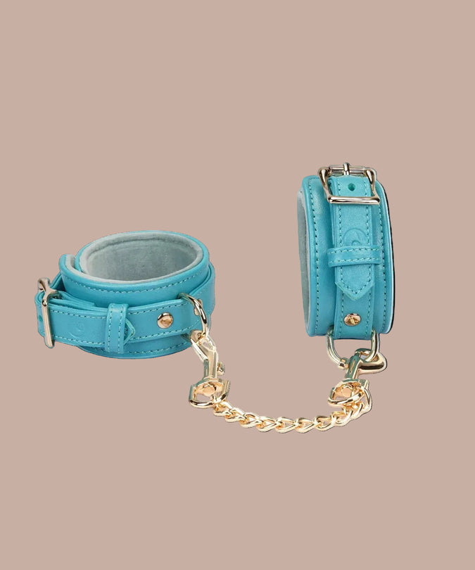 Liebe Seele Siren's Cove Lamb Leather Wrist Cuffs with Velvet Lining – Blue