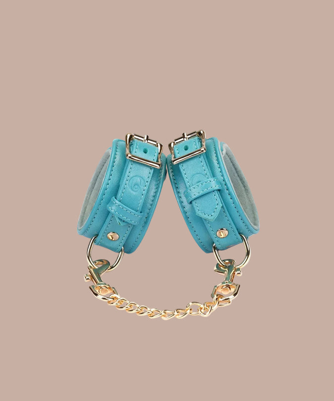 Liebe Seele Siren's Cove Lamb Leather Wrist Cuffs with Velvet Lining – Blue