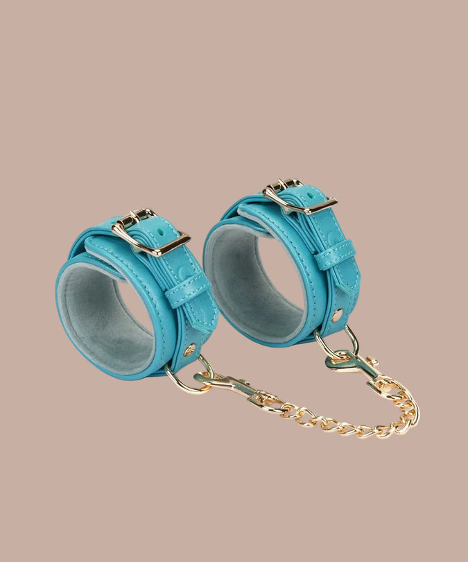 Liebe Seele Siren's Cove Lamb Leather Ankle Cuffs with Velvet Lining – Blue