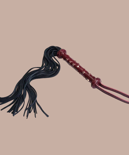 Liebe Seele Heavy Leather Flogger with Studded Handle – Wine Red Liebe Seele Heavy Leather Flogger with Studded Handle – Wine Red