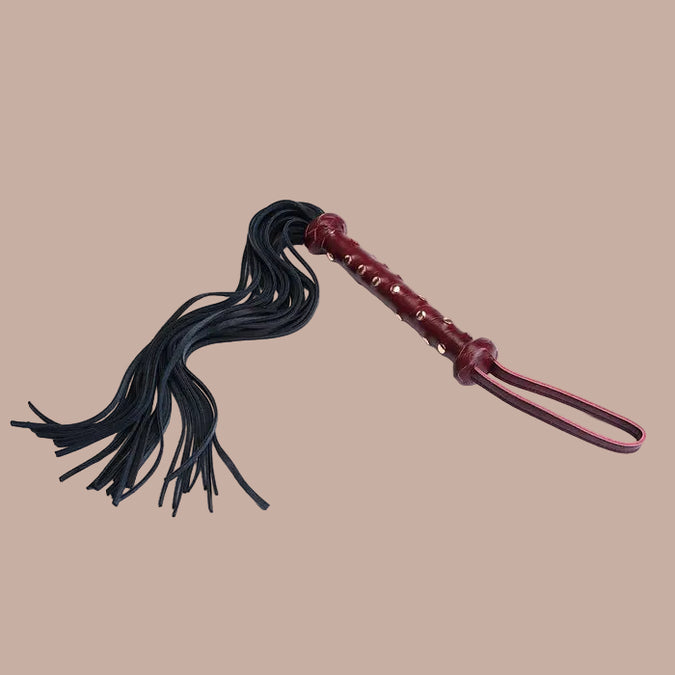 Liebe Seele Heavy Leather Flogger with Studded Handle – Wine Red
