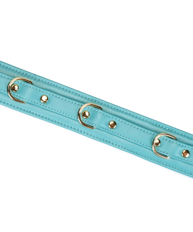 Liebe Seele Siren's Cove Lamb Leather Collar with Velvet Lining and Leash – Blue