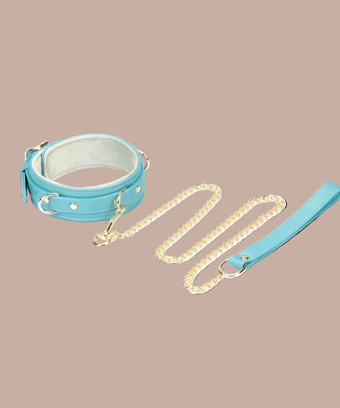 Liebe Seele Siren's Cove Lams leder Halsband met Fluweel Voering en Riem – Blauw