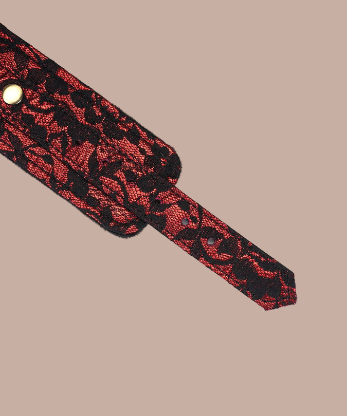 Liebe Seele Lace and Velvet Wrist Cuffs – Victorian Garden Dark Red