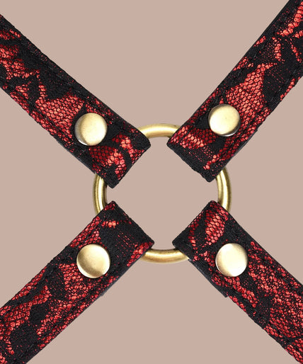 Lieve Ziel Lace en PU Hogtie – Victoriaanse Tuin Donkerrood Lieve Ziel Lace en PU Hogtie – Victoriaanse Tuin Donkerrood