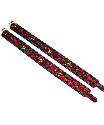 Liebe Seele Lace and Velvet Thigh Cuffs – Victorian Garden Dark Red Liebe Seele Lace and Velvet Thigh Cuffs – Victorian Garden Dark Red