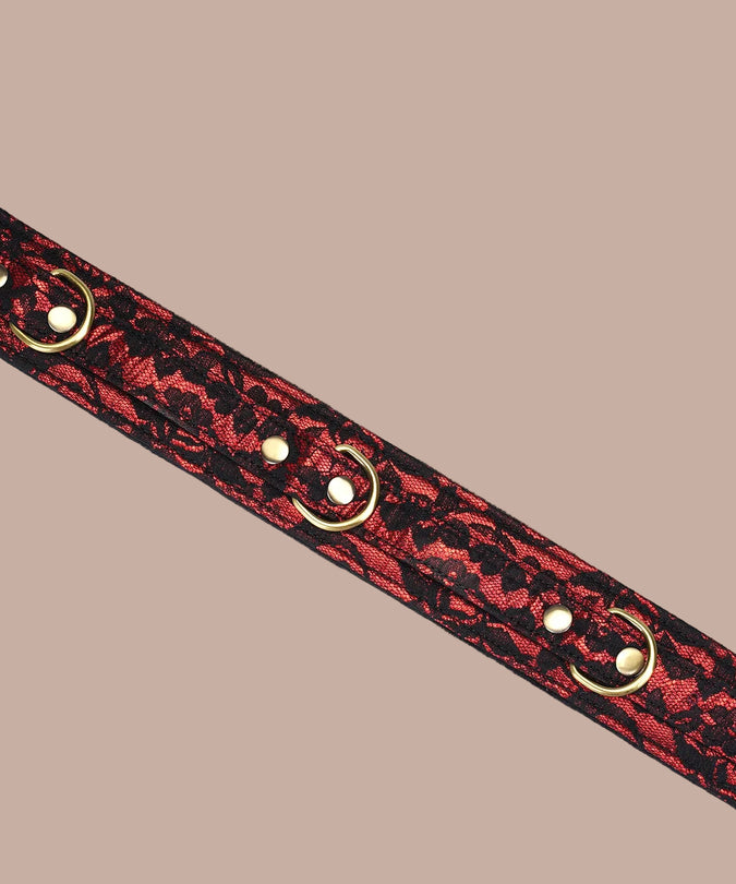 Liebe Seele Lace and Velvet Thigh Cuffs – Victorian Garden Dark Red