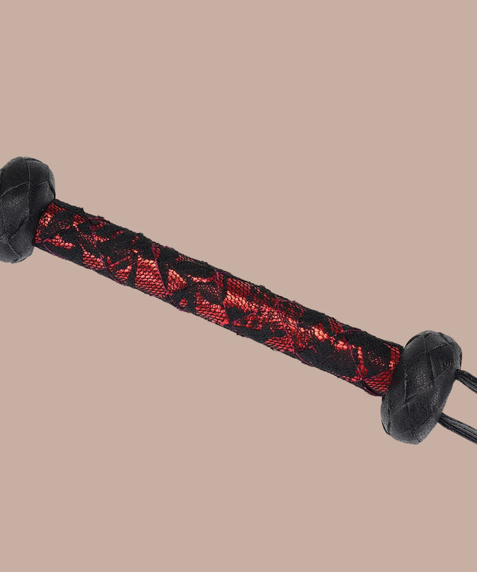 Liebe Seele Lace and PU Bull Whip – Victorian Garden Dark Red