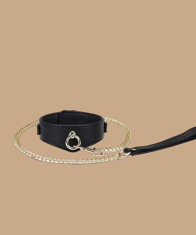 Liebe Seele Dark Secret Leren Halsband met Ketting - Zwart
