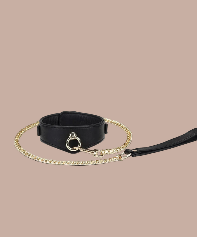 Liebe Seele Leather Collar with Chain – Dark Secret Black