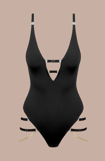 Maison Close – Tapage Nocturne V-Neck Jewelry Thong Bodysuit Black Maison Close – Tapage Nocturne V-Neck Jewelry Thong Bodysuit Black