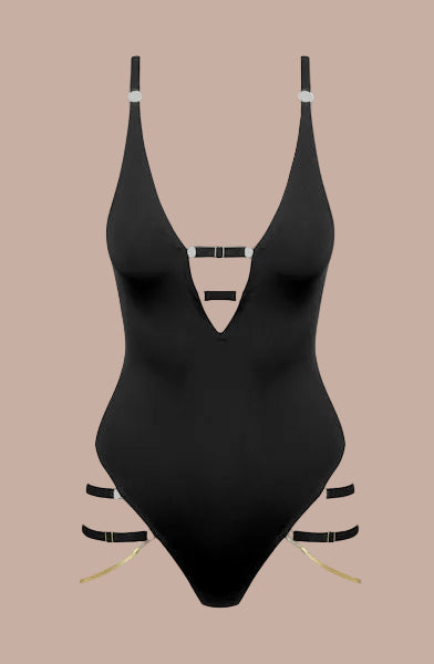 Maison Close – Tapage Nocturne V-Neck Jewelry Thong Bodysuit Black