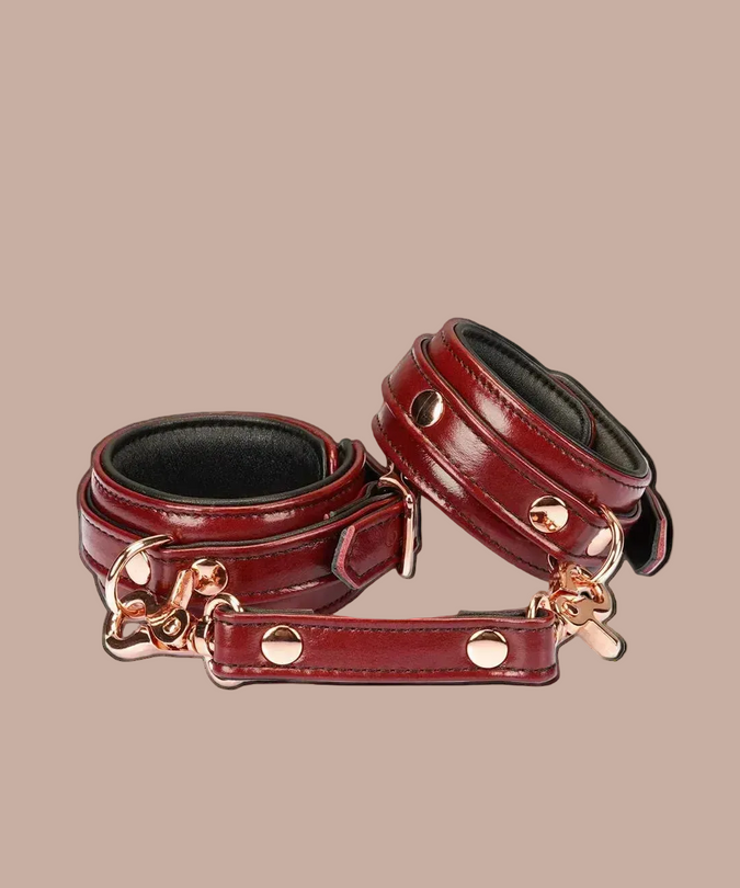 Liebe Seele Narrow Leather Wrist Cuffs – Wine Red