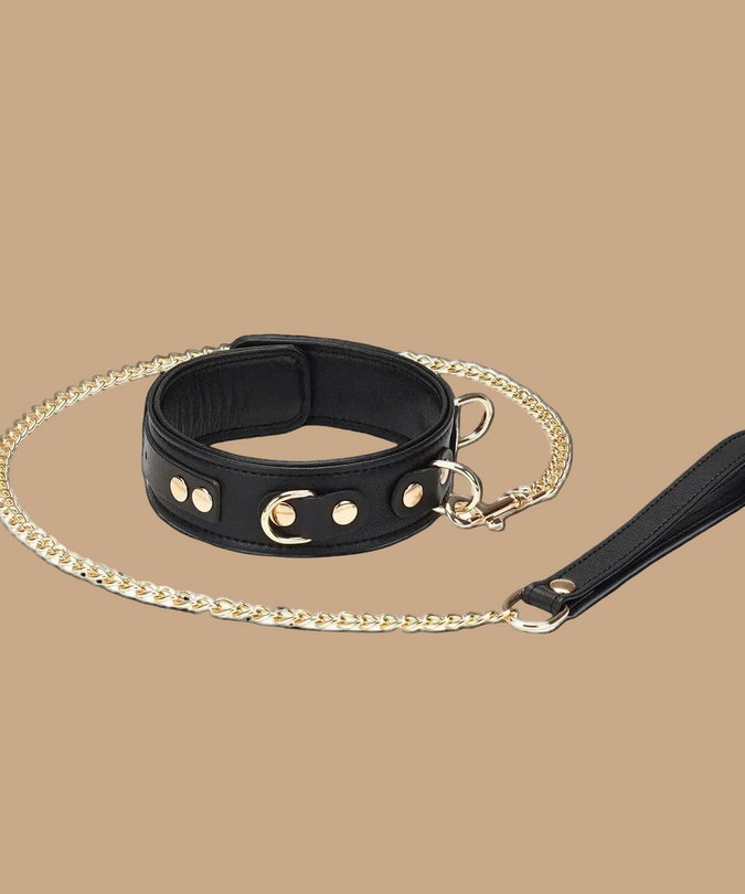 Liebe Seele Dark Secret Leren Halsband met Riem – Zwart