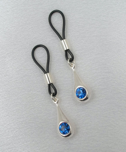 Nipple Drops Silver with Blue Crystal
