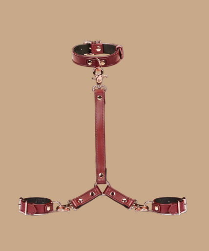 Liebe Seele Leather Collar and Wrist Cuff Harness Set – Wine Red Liebe Seele Leather Collar and Wrist Cuff Harness Set – Wine Red