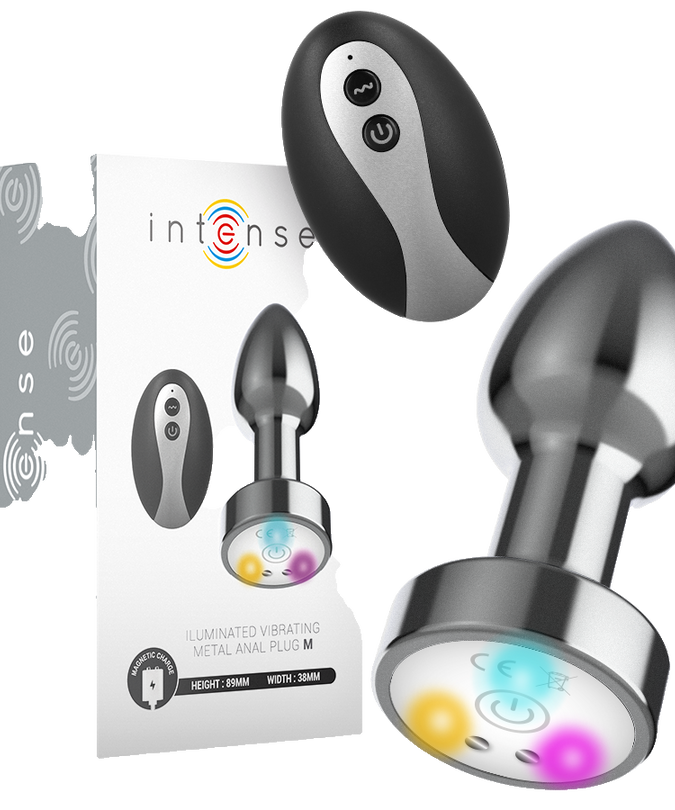 Intense – Vibrerende metalen anale plug met ledverlichting en afstandsbediening – maat M