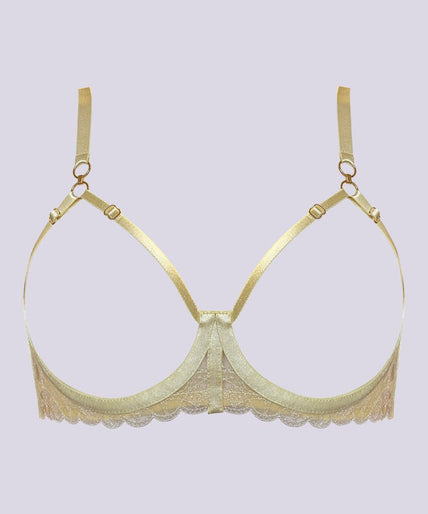 Bordelle Alta Ouvert Wire Bra Lemon + Gratis Gold Nipple Covers! Bordelle Alta Ouvert Wire Bra Lemon - Pleasurements