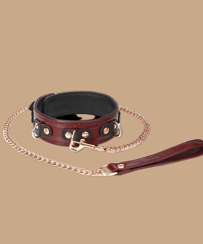Liebe Seele Leather Collar with Leash – Wine Red