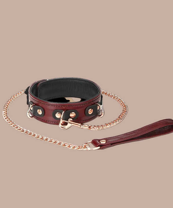 Liebe Seele Leren Halsband met Riem – Wijnrood
