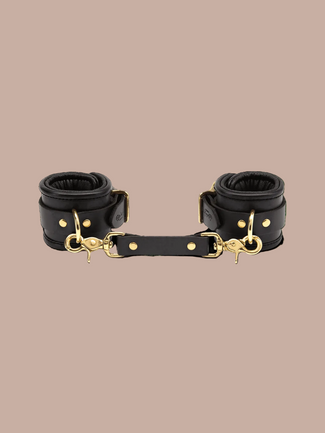Coco de Mer – Black Leather Wrist Cuffs Coco de Mer Black Leather Wrist Cuffs - Pleasurements