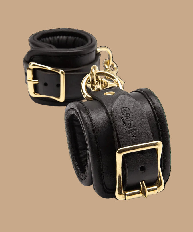 Coco de Mer Black Leather Wrist Cuffs - Pleasurements