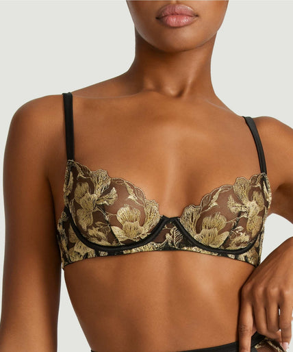 Coco de Mer Oriana Plunge Bra in Black & Gold Coco de Mer Oriana Plunge Bra in Black & Gold - Pleasurements