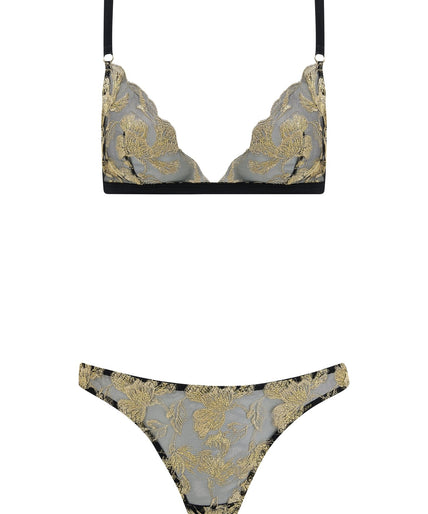 Coco de Mer Oriana Triangle Bra in Black & Gold Coco de Mer Oriana Triangle Bra in Black & Gold - Pleasurements
