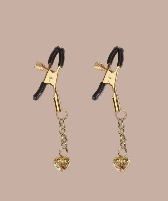 Liebe Seele Gold Nipple Clamps β Hollow Heart Shape