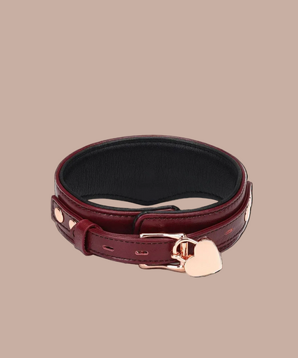 Liebe Seele Luxe Lederen Halsband met Riem en Slot – Bordeauxrood Liebe Seele Luxe Lederen Halsband met Riem en Slot – Bordeauxrood