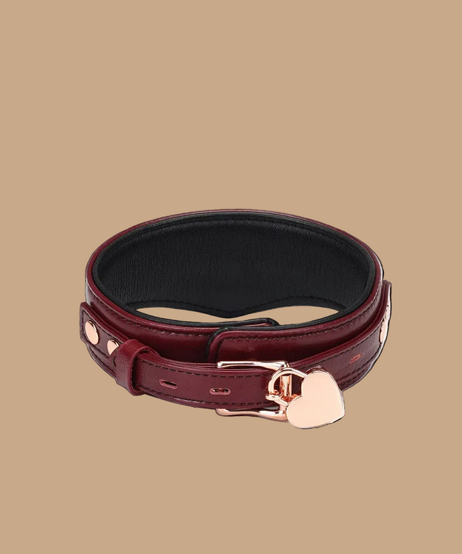 Liebe Seele Luxury Leather Collar with Leash and Lock – Wine Red